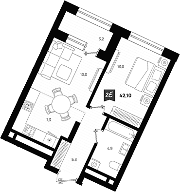 Планировка — Азбука на Титова, 2-комн., 41 м²