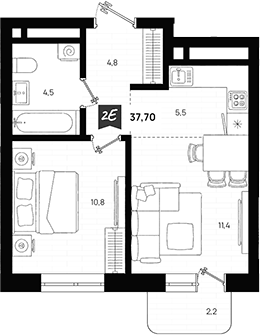Планировка — Азбука на Титова, 2-комн., 37 м²