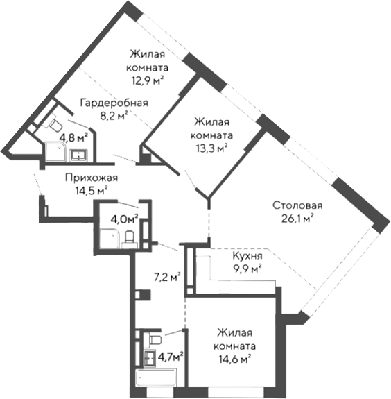Планировка — Никольский, 3-комн., 120 м²