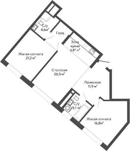 Планировка — Никольский, 2-комн., 86 м²