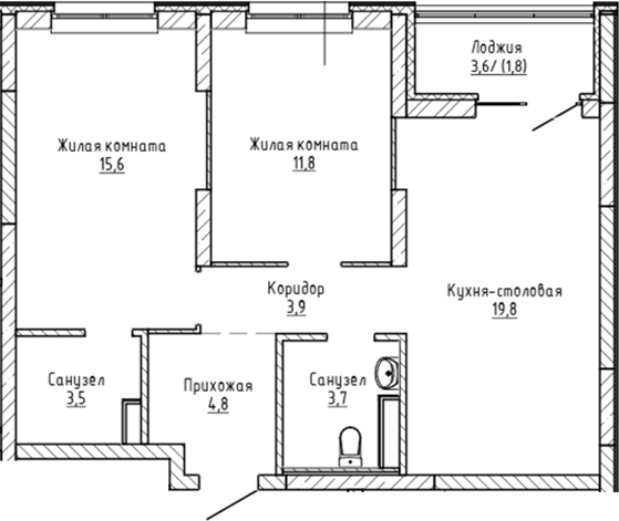 Планировка — Да на Амундсена, 2-комн., 63 м²
