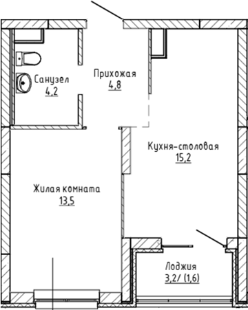 Планировка — Да на Амундсена, 1-комн., 38 м²