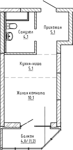 Планировка — Да на Амундсена, Студия, 24 м²
