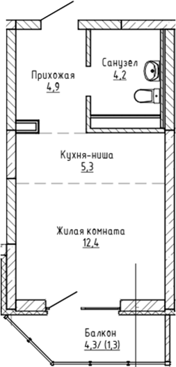 Планировка — Да на Амундсена, Студия, 27 м²