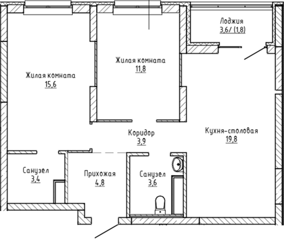 Планировка — Да на Амундсена, 2-комн., 63 м²