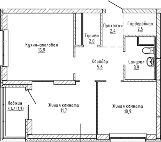 Планировка — Да на Амундсена, 2-комн., 55 м²