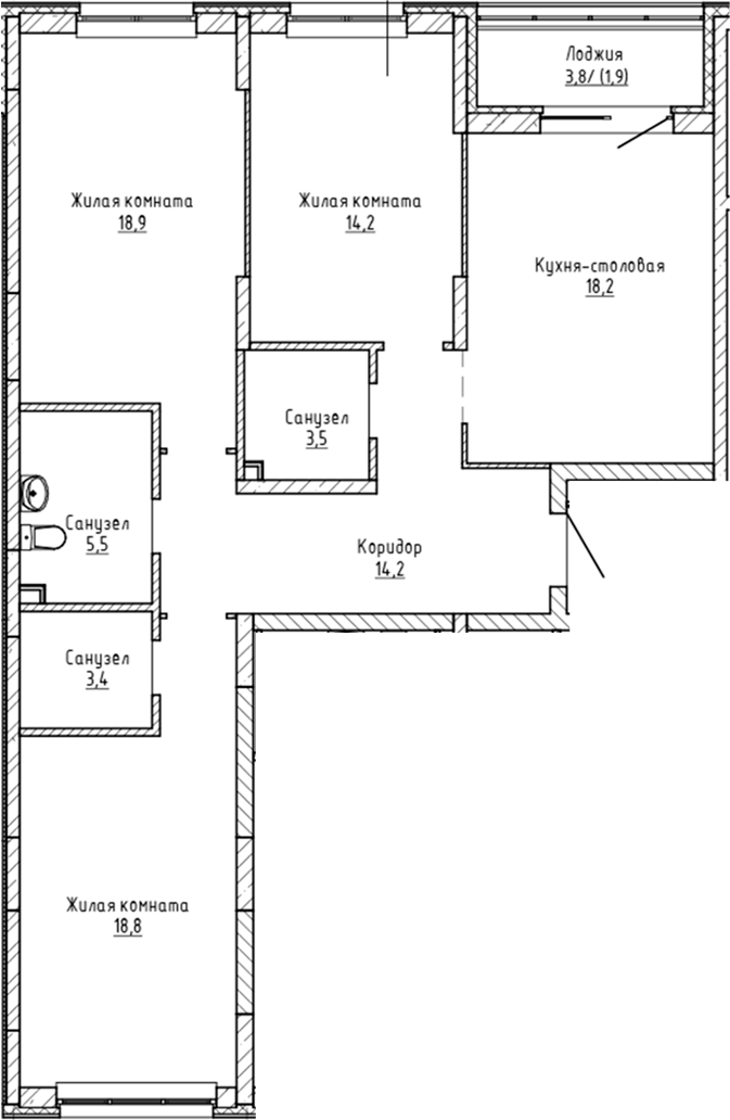 Планировка — Да на Амундсена, 3-комн., 97 м²