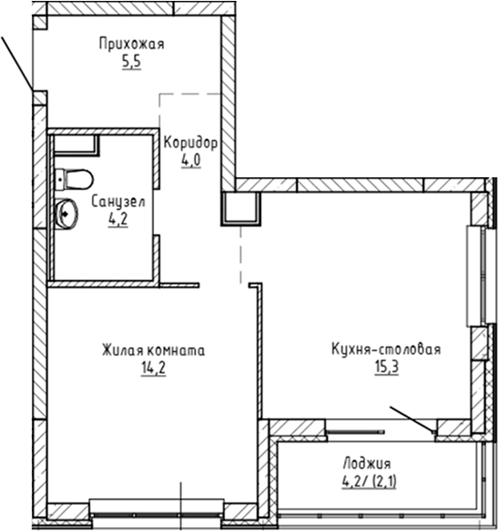 Планировка — Да на Амундсена, 1-комн., 43 м²