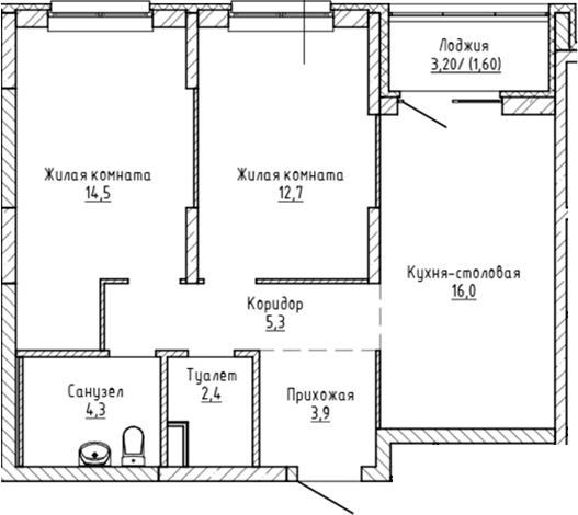 Планировка — Да на Амундсена, 2-комн., 59 м²