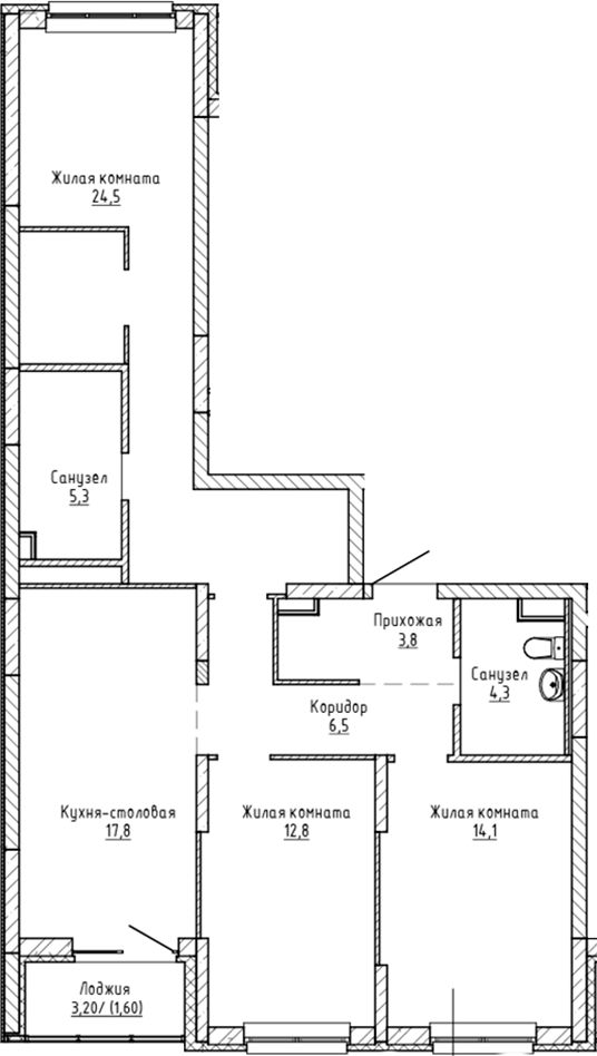 Планировка — Да на Амундсена, 3-комн., 89 м²