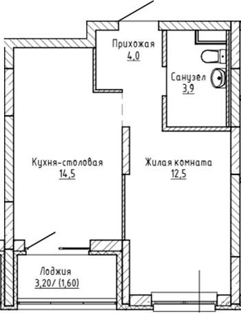 Планировка — Да на Амундсена, 1-комн., 35 м²