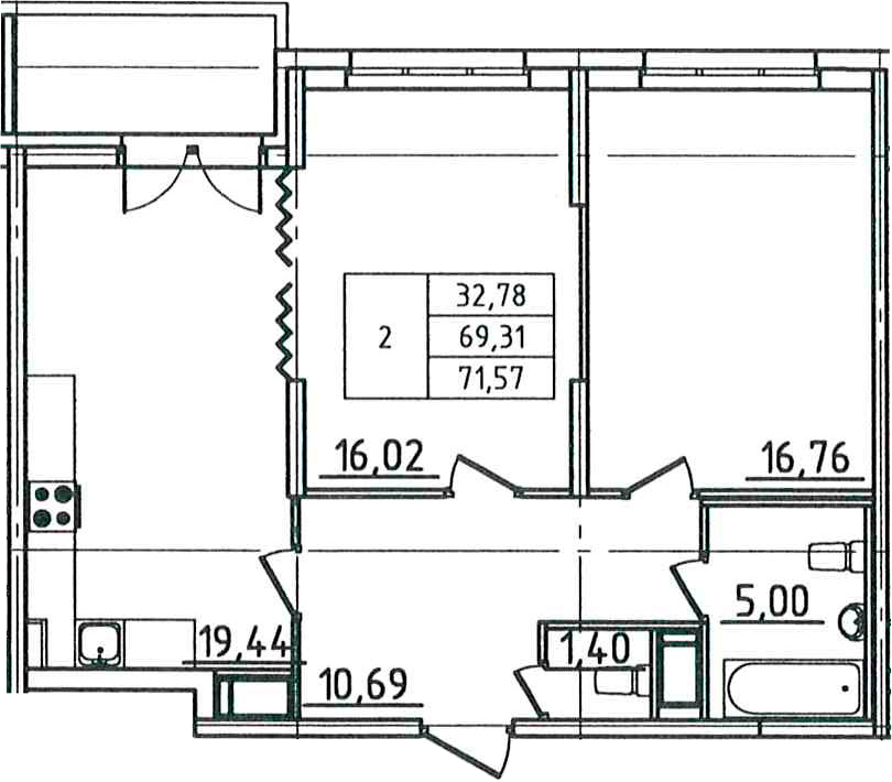 Планировка — Гавань Капитанов, 3-комн., 69 м²