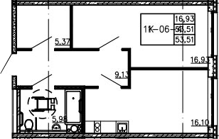 Планировка — Комплекс апарт-отелей VALO, 2-комн., 52 м²