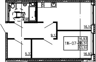 Планировка — Комплекс апарт-отелей VALO, 2-комн., 52 м²